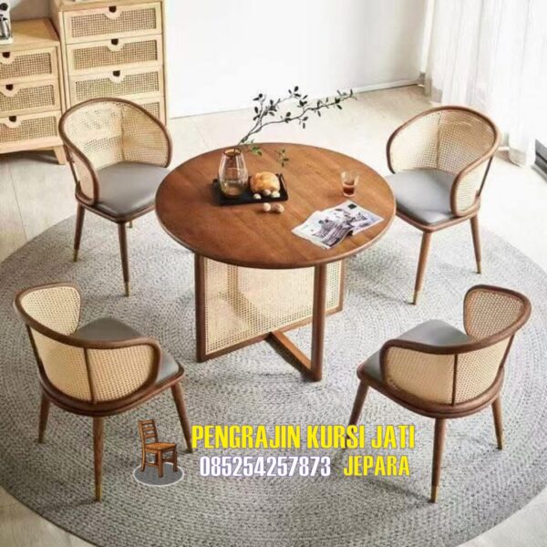 Kursi Jati Rotan Set Meja