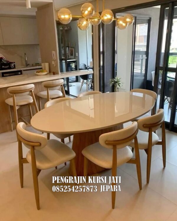 Set Meja Makan Mewah Kayu Jati Minimalis Modern