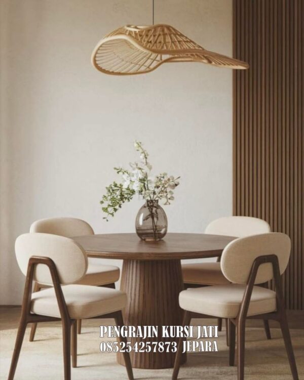 Set Meja Makan Bundar Minimalis Kayu Jati Jepara