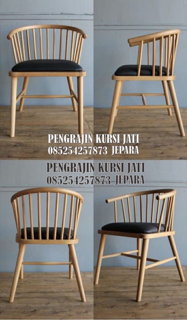 Kursi Jati Jepara Model Scandinavian dengan Dudukan Jok Hitam