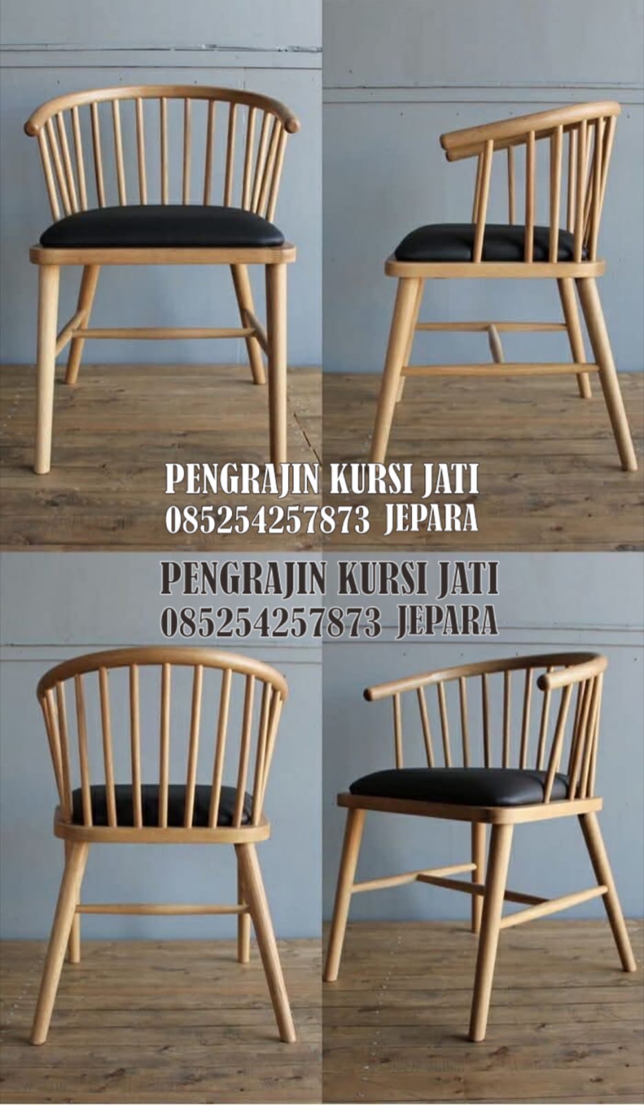 Kursi Jati Jepara Model Scandinavian dengan Dudukan Jok Hitam