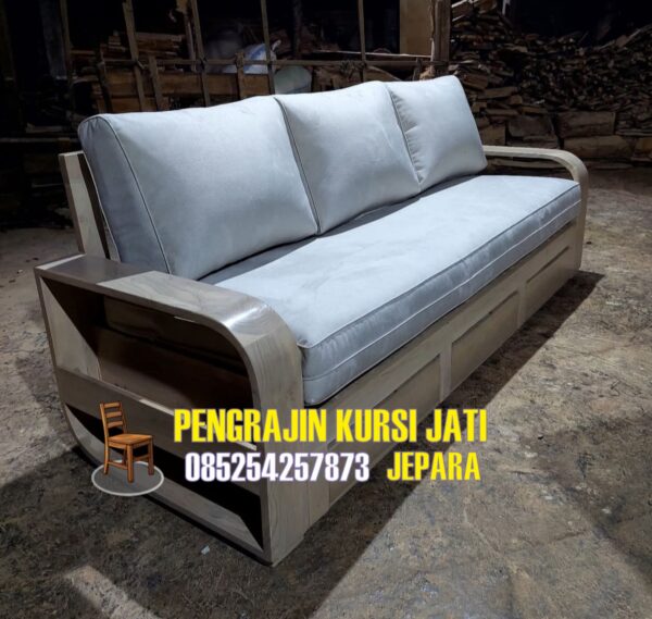 Kursi Sofa 3 Dudukan Jati dengan Bantalan Cushion Busa Tebal