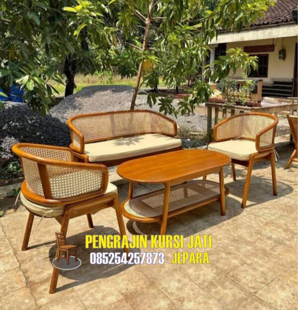 Set Kursi Tamu Jati Rotan Minimalis Jepara