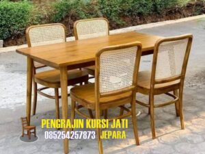 Meja Makan Jati Rotan Minimalis Jepara
