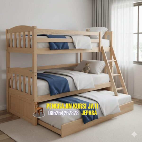 Tempat Tidur Tingkat Kayu Jati Minimalis untuk Anak dan Keluarga