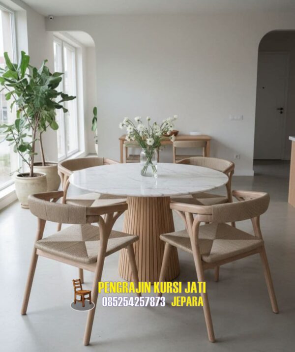 Set Meja Makan Marmer & Kursi Kayu Jati