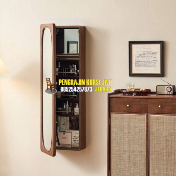 Lemari Dinding Kayu Jati Minimalis dengan Cermin